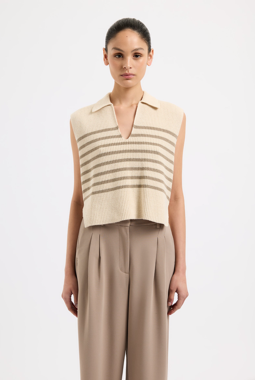 ENES STRIPE KNIT VEST - CHESTNUT STRIPE