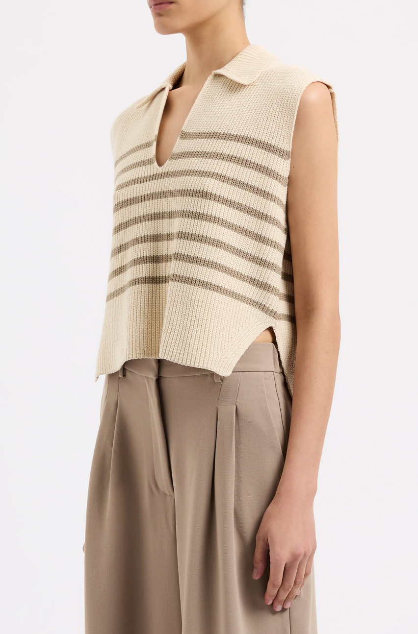 ENES STRIPE KNIT VEST - CHESTNUT STRIPE