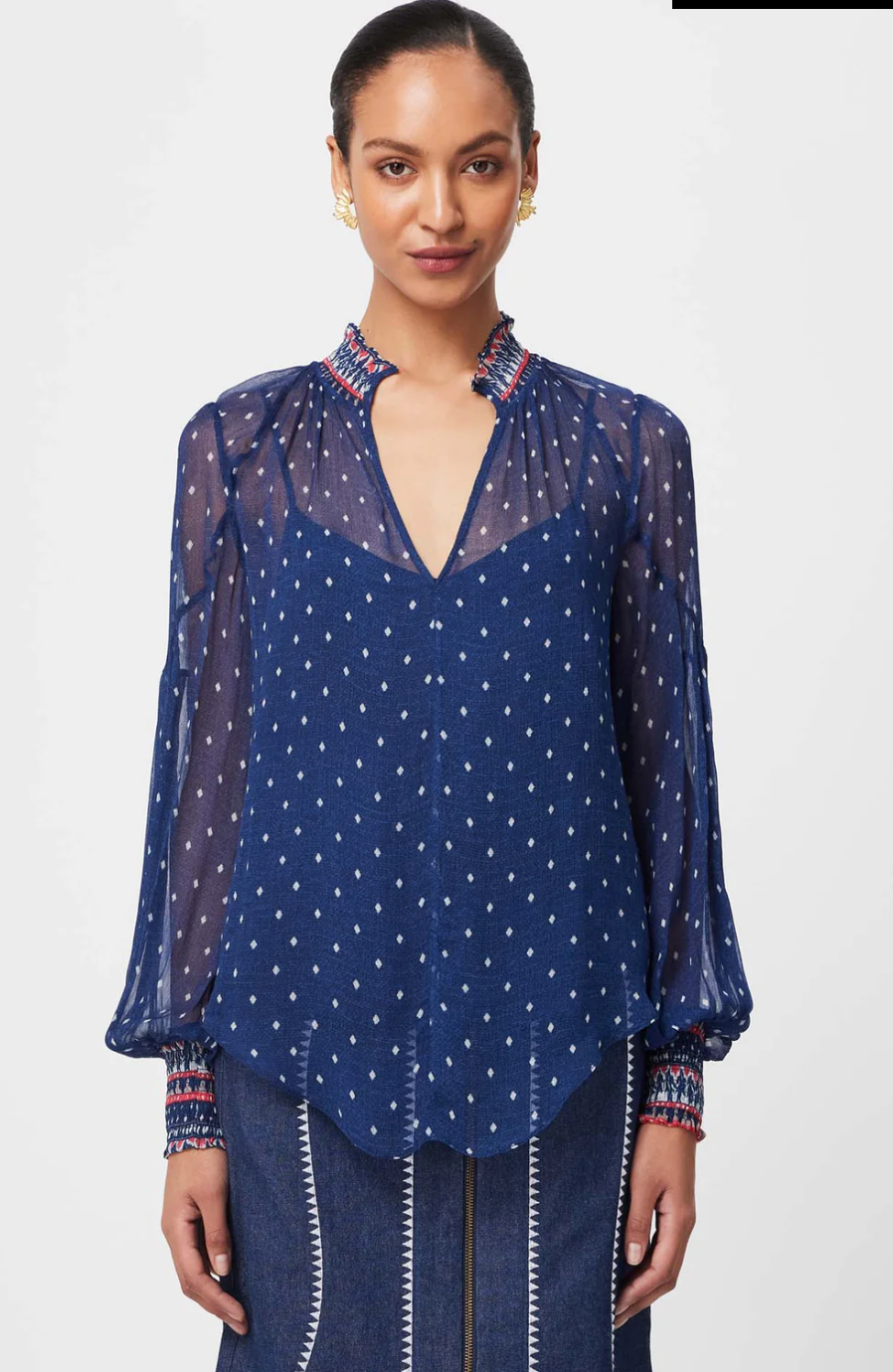 PHOENIX VISCOSE CHIFFON BLOUSE - LAPIS SPOT