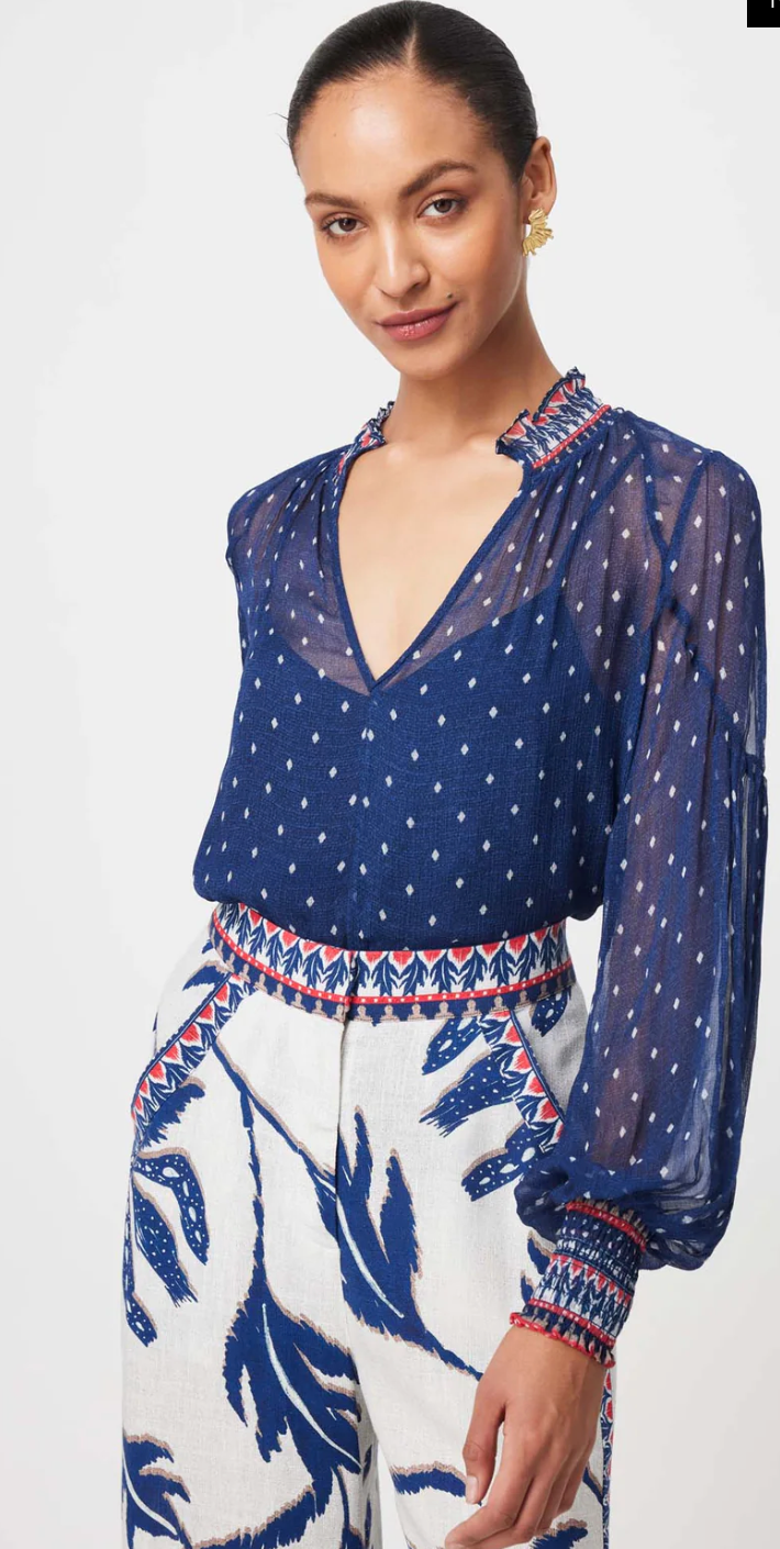 PHOENIX VISCOSE CHIFFON BLOUSE - LAPIS SPOT