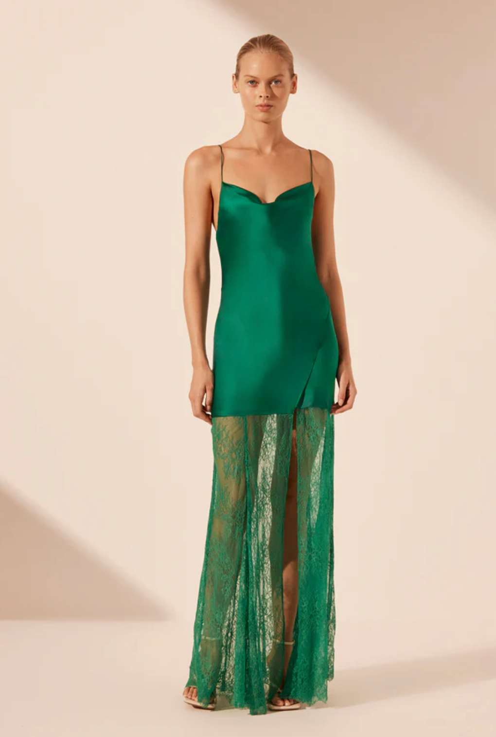 1244083 - ELLE SILK LACE COWL MAXI EMERALD