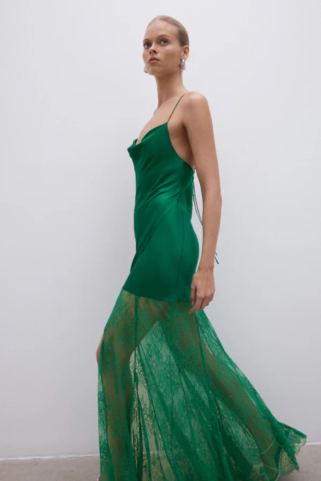 1244083 - ELLE SILK LACE COWL MAXI EMERALD