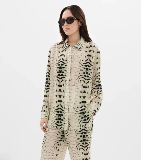 CUBAN CROCODILE SILK CHIFFON LONG SLEEVE SHIRT