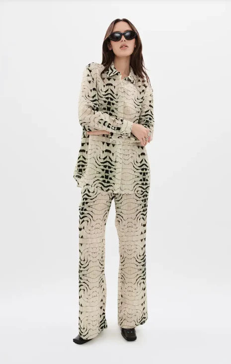 CUBAN CROCODILE SILK CHIFFON LONG SLEEVE SHIRT