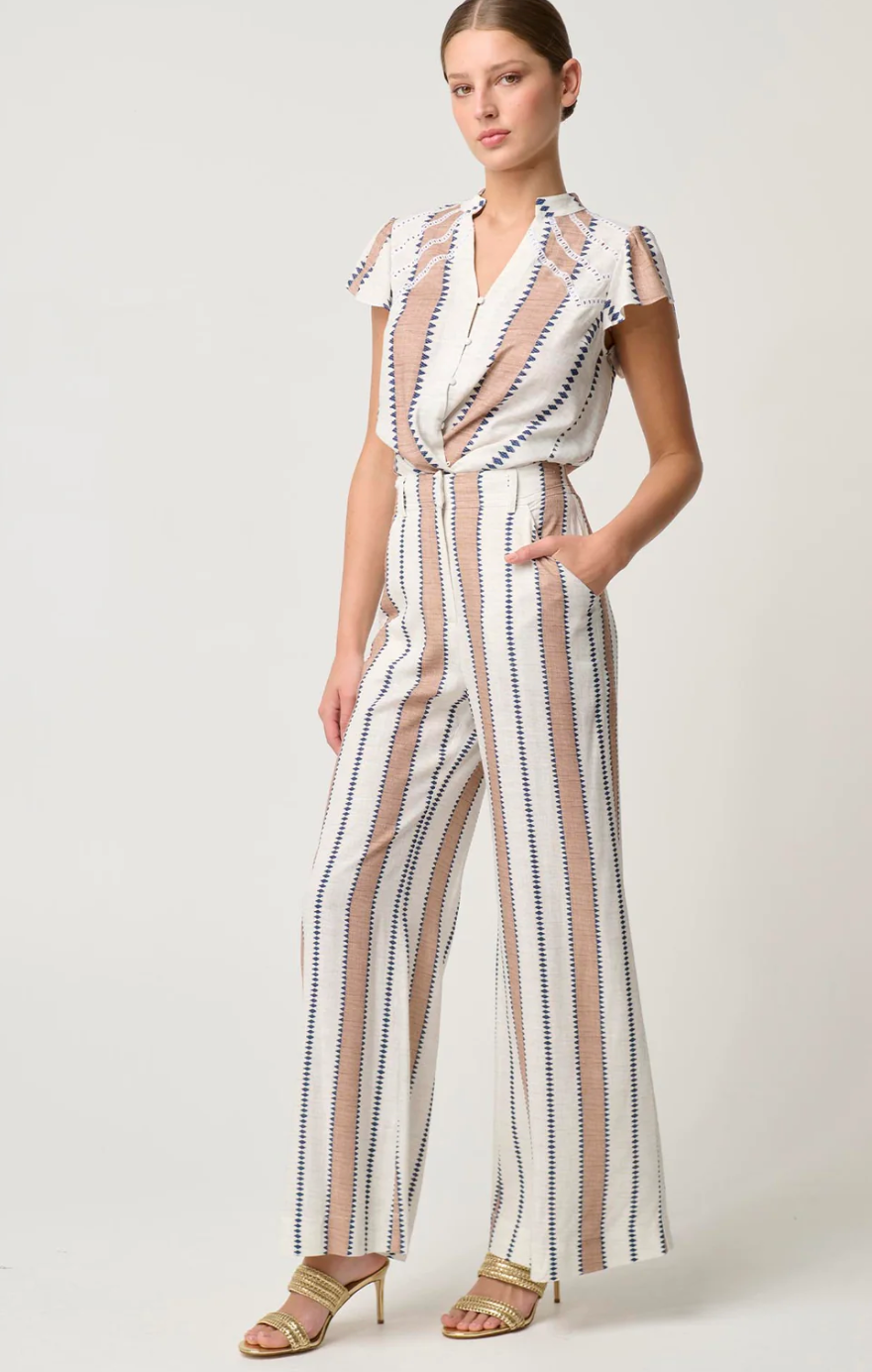 DYNASTY LINEN VISCOSE PANT - CAYMAN STRIPE