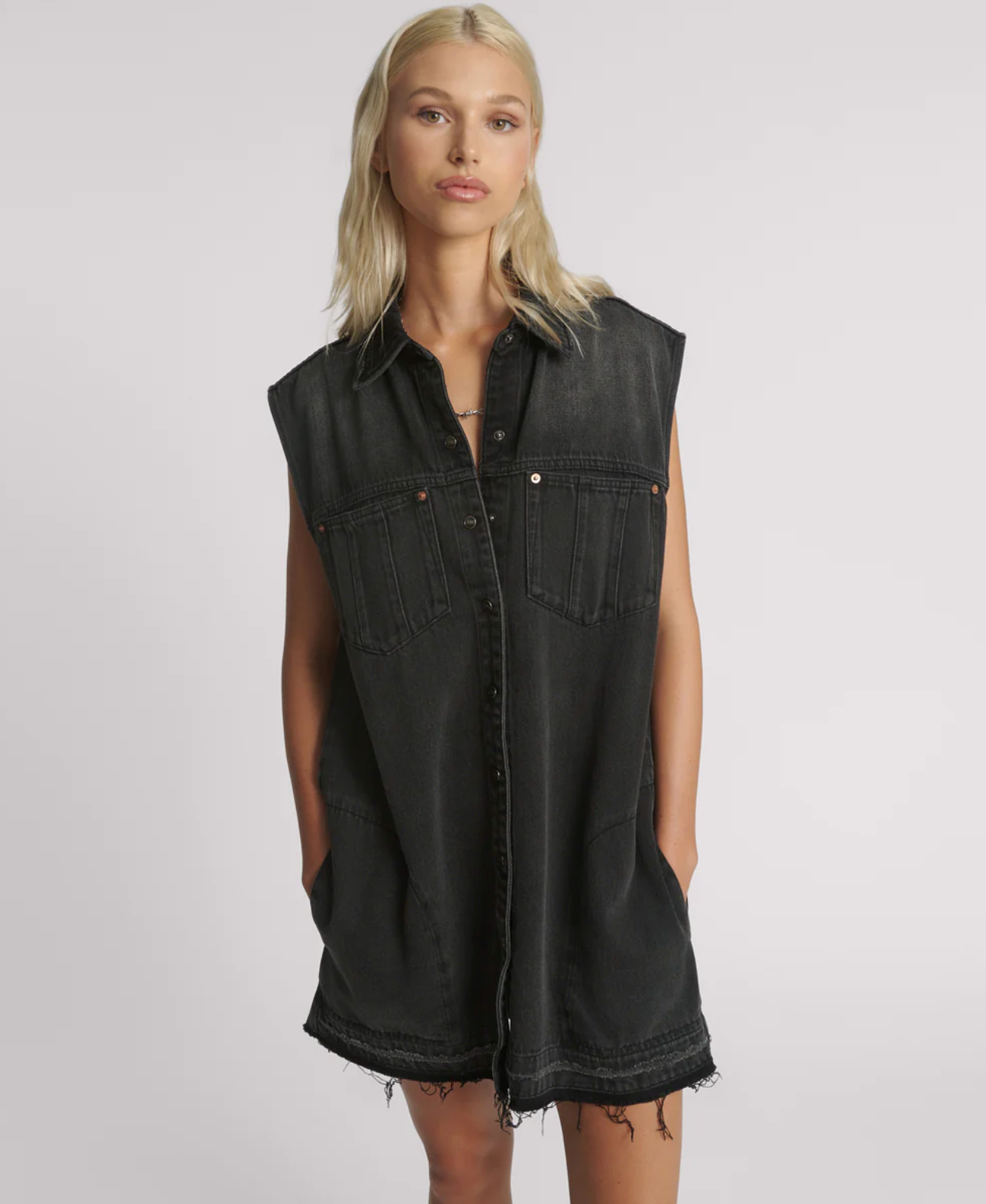 DENIM SHIRT DRESS - FADED BLACK