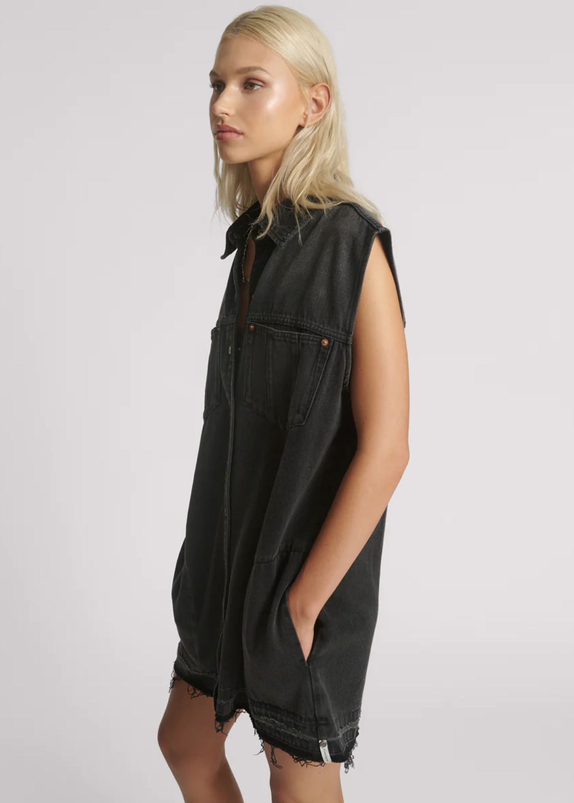 DENIM SHIRT DRESS - FADED BLACK