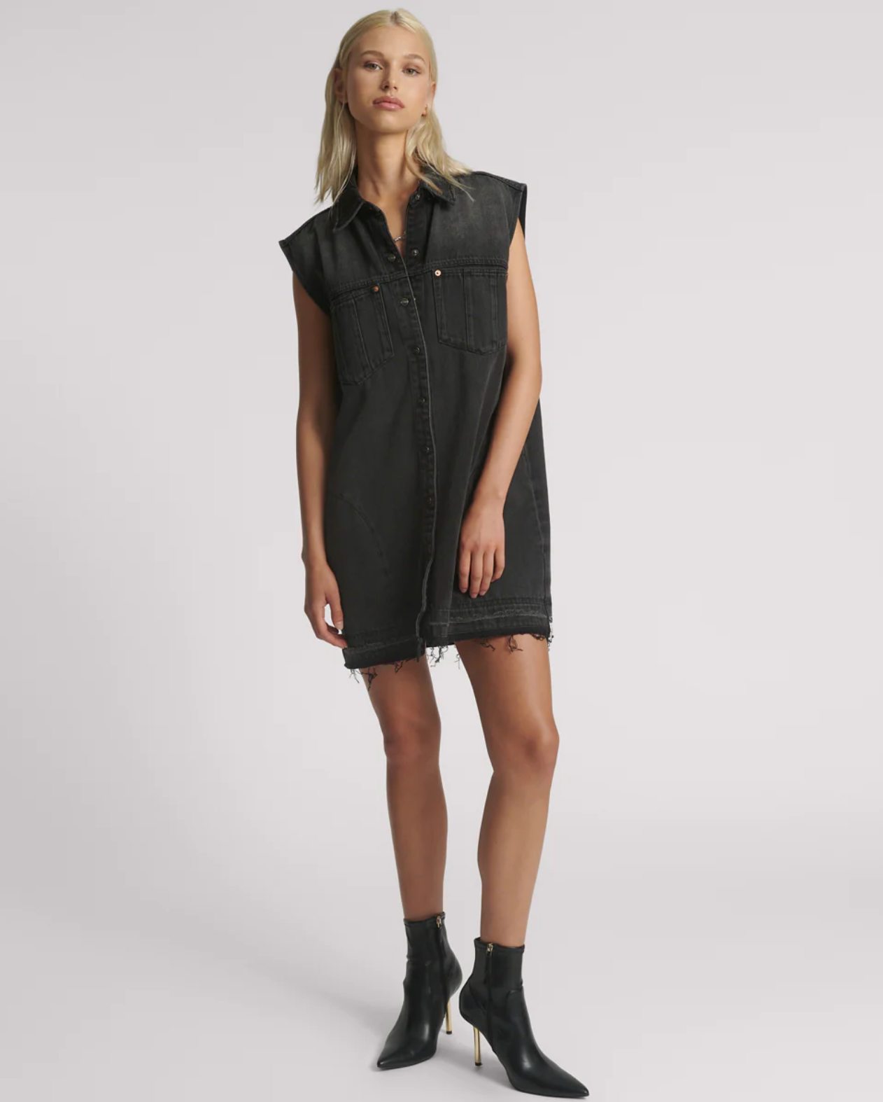 DENIM SHIRT DRESS - FADED BLACK