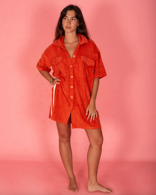 TERRY SHIRT DRESS - RED