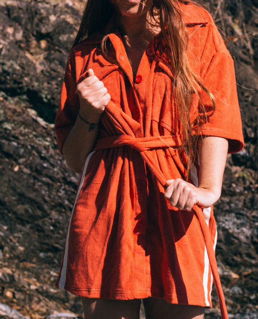 TERRY SHIRT DRESS - RED