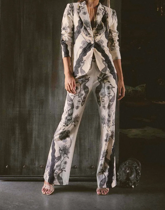 LEANDRO LACE TRIM STRETCH PANT - IMPERIAL STONE