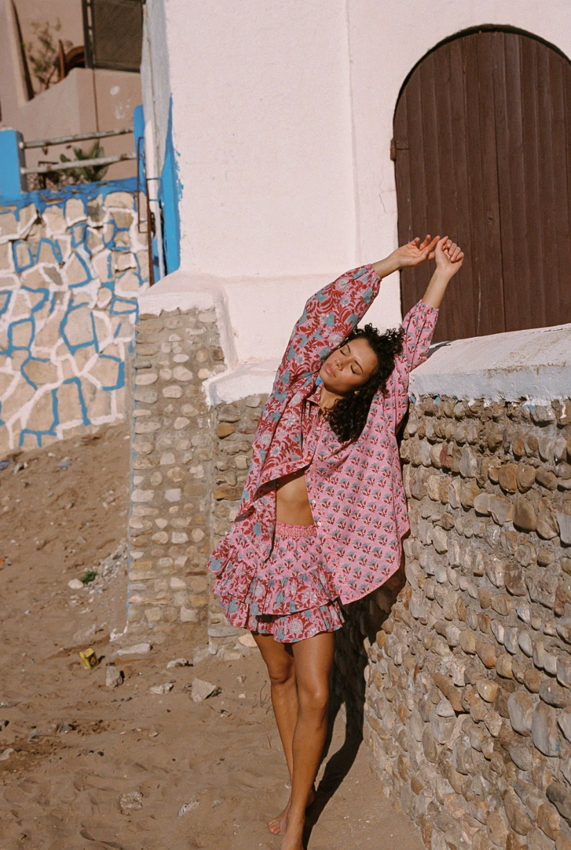 KAMALA BLOCK PRINT FAE FRILL SKORT - PINK