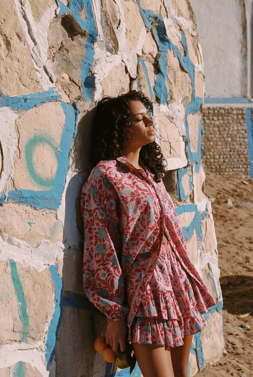 KAMALA BLOCK PRINT FAE FRILL SKORT - PINK