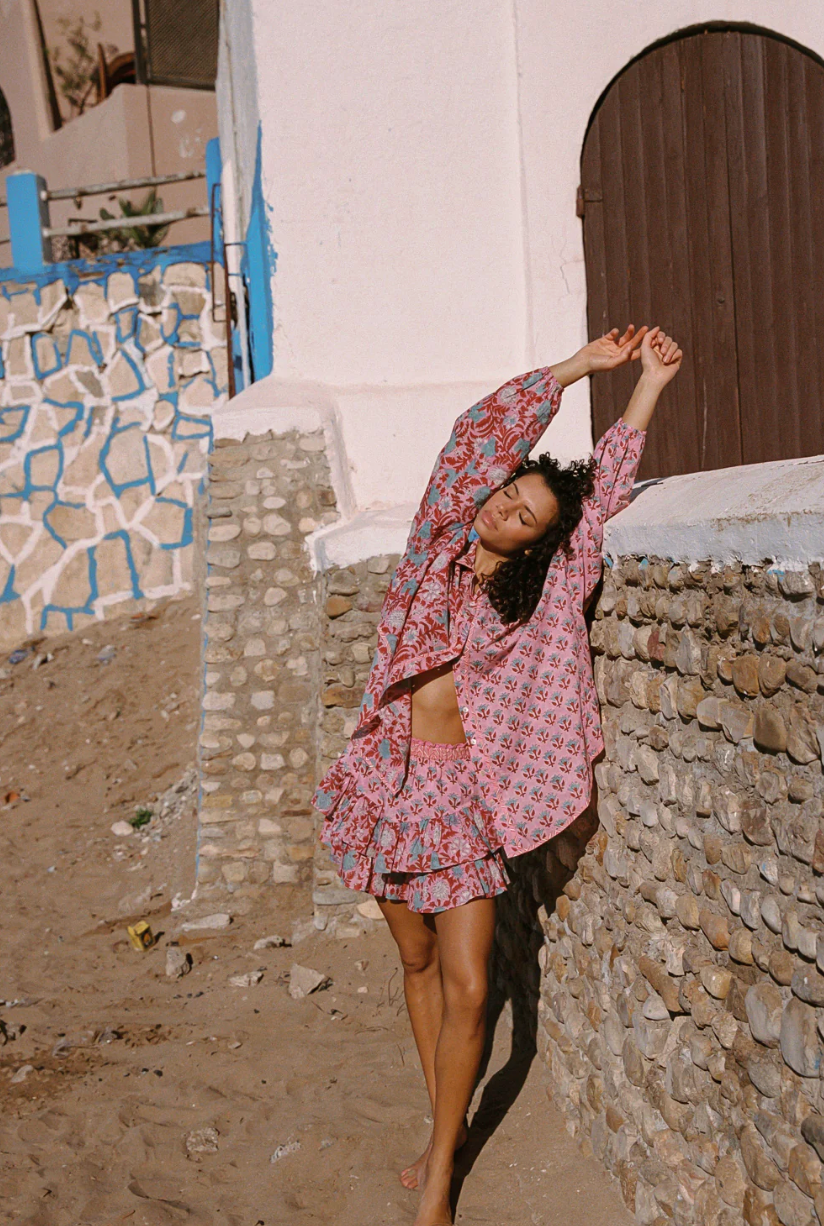 KAMALA BLOCK PRINT CHALM SHIRT-PINK