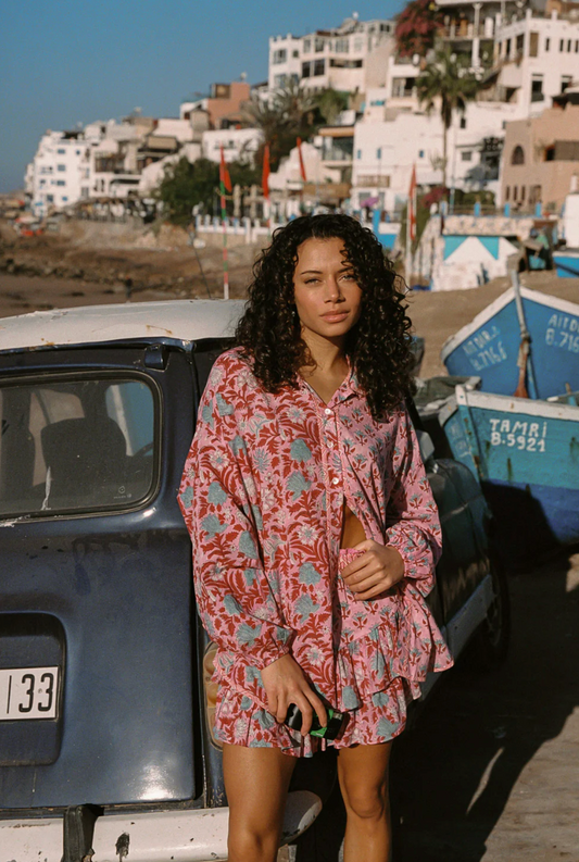 KAMALA BLOCK PRINT CHALM SHIRT-PINK
