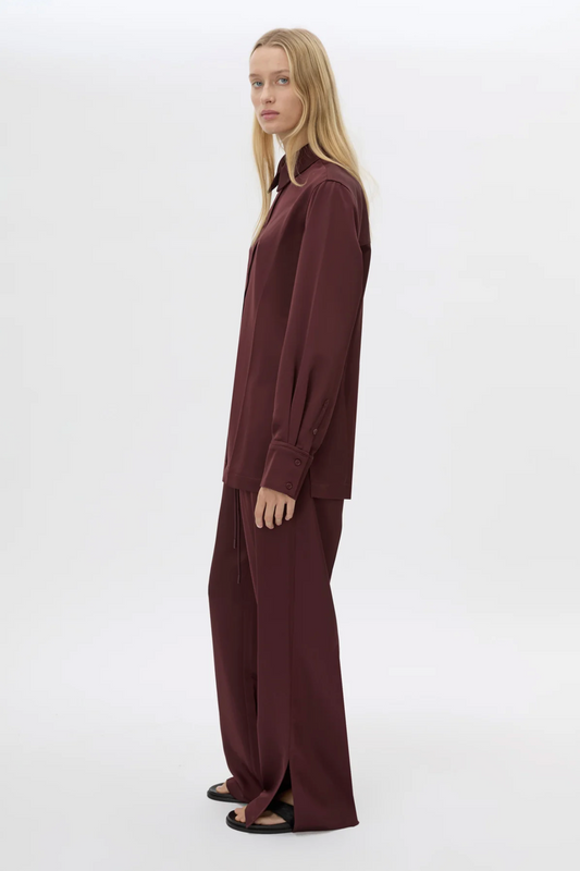 GROUND SATIN LONG SLEEVE SHIRT - BURGUNDY