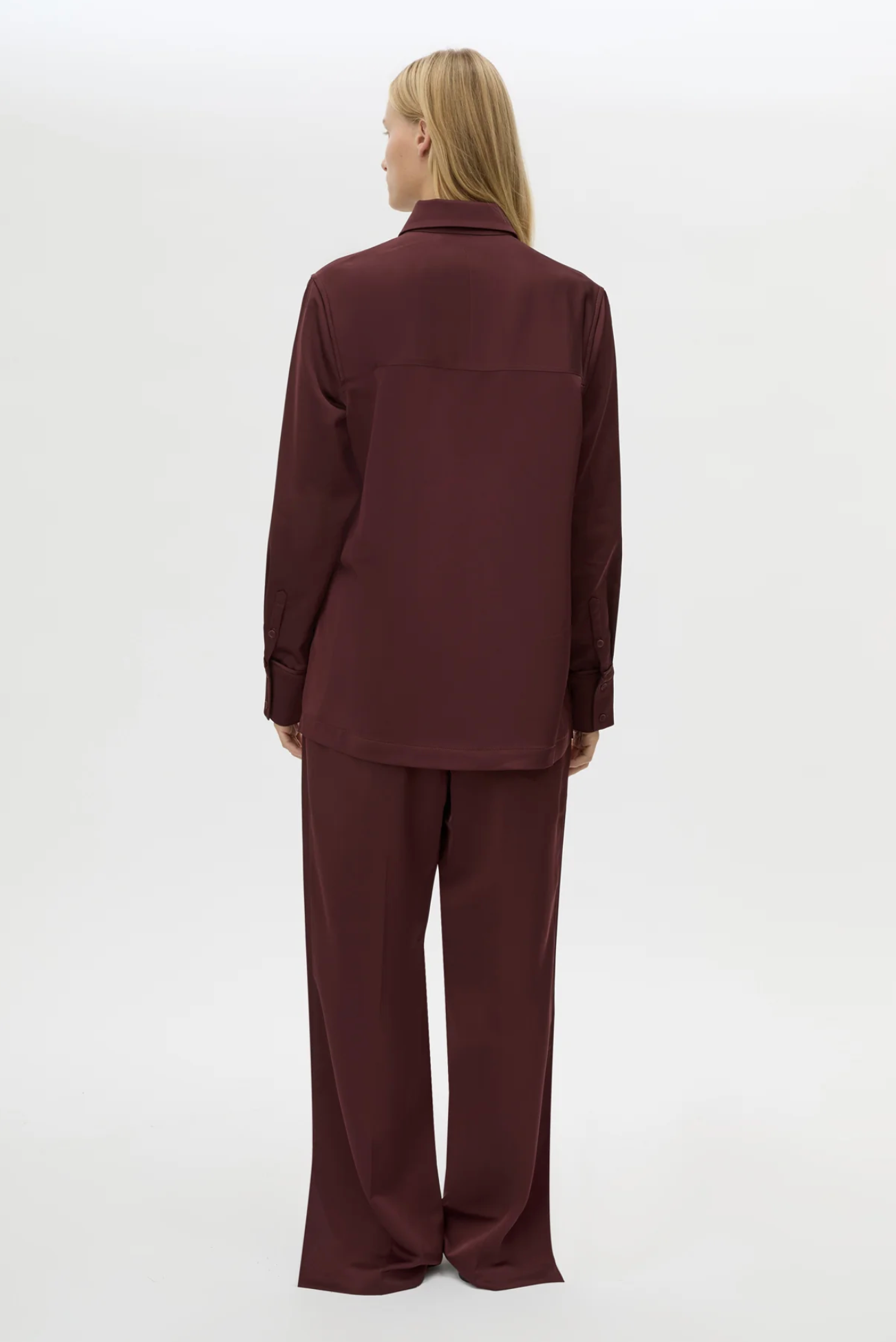 GROUND SATIN LONG SLEEVE SHIRT - BURGUNDY