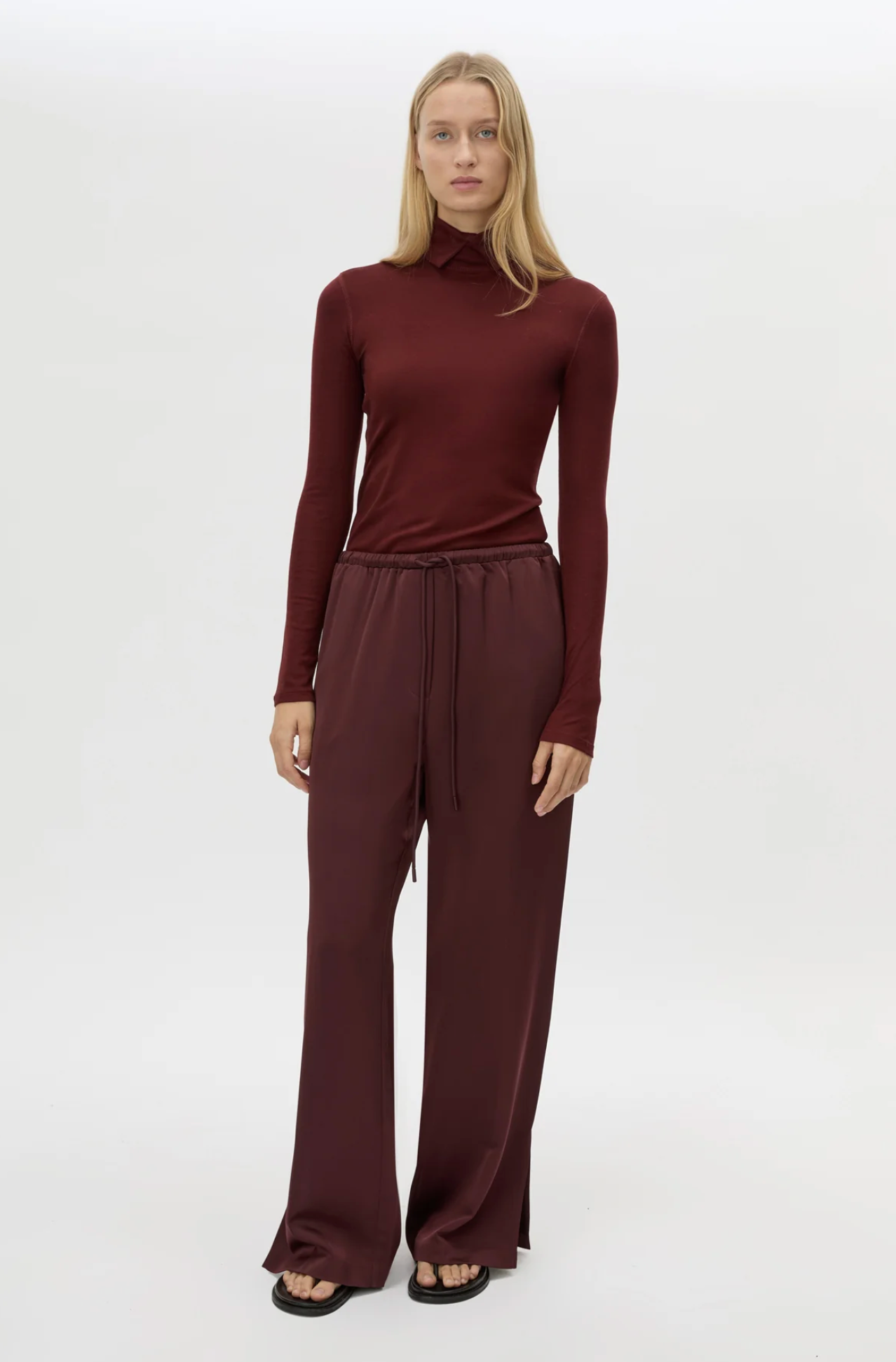 GROUND SATIN PANT - BURGUNDY