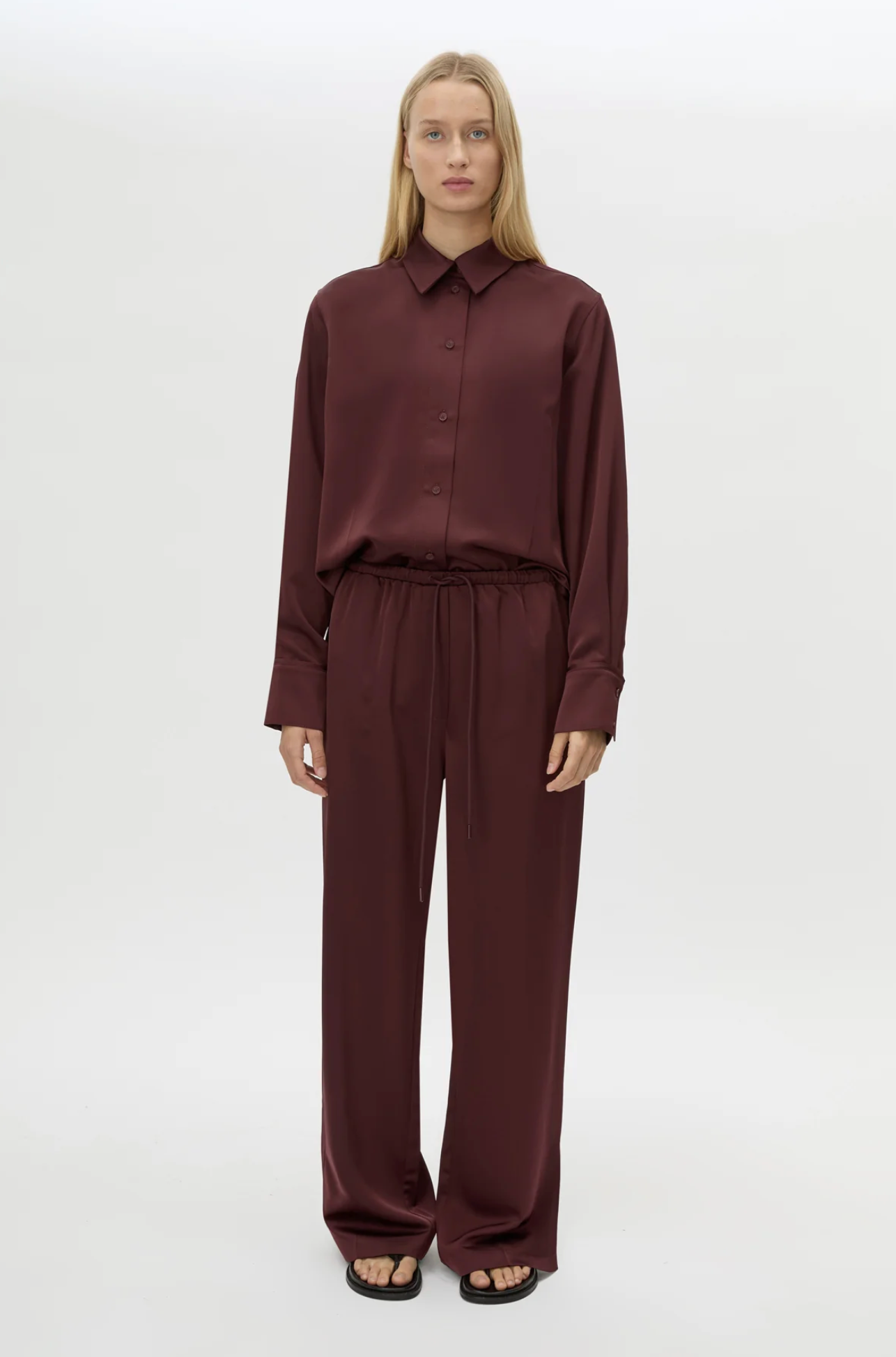 GROUND SATIN PANT - BURGUNDY