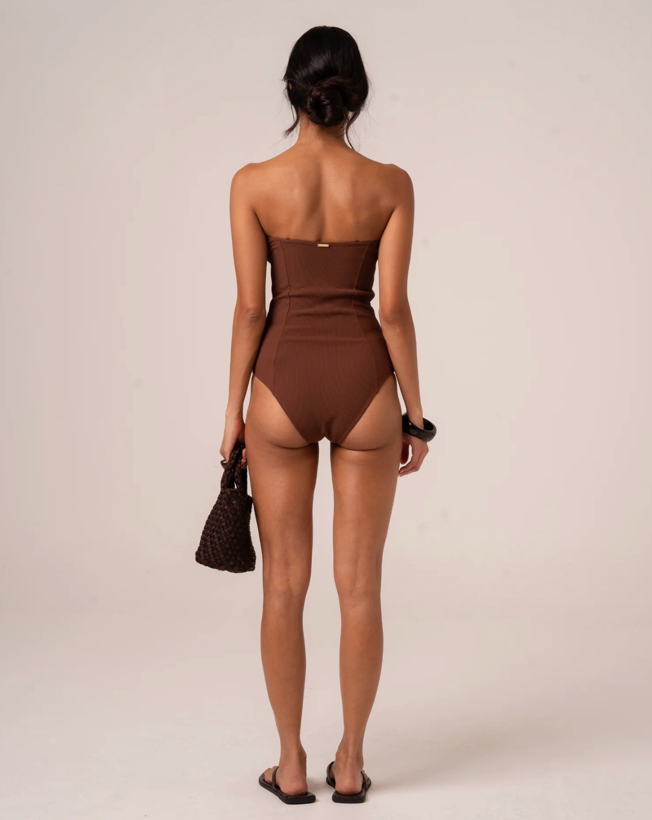 SCULPTED BANDEAU ONE PIECE - CHOC RIB
