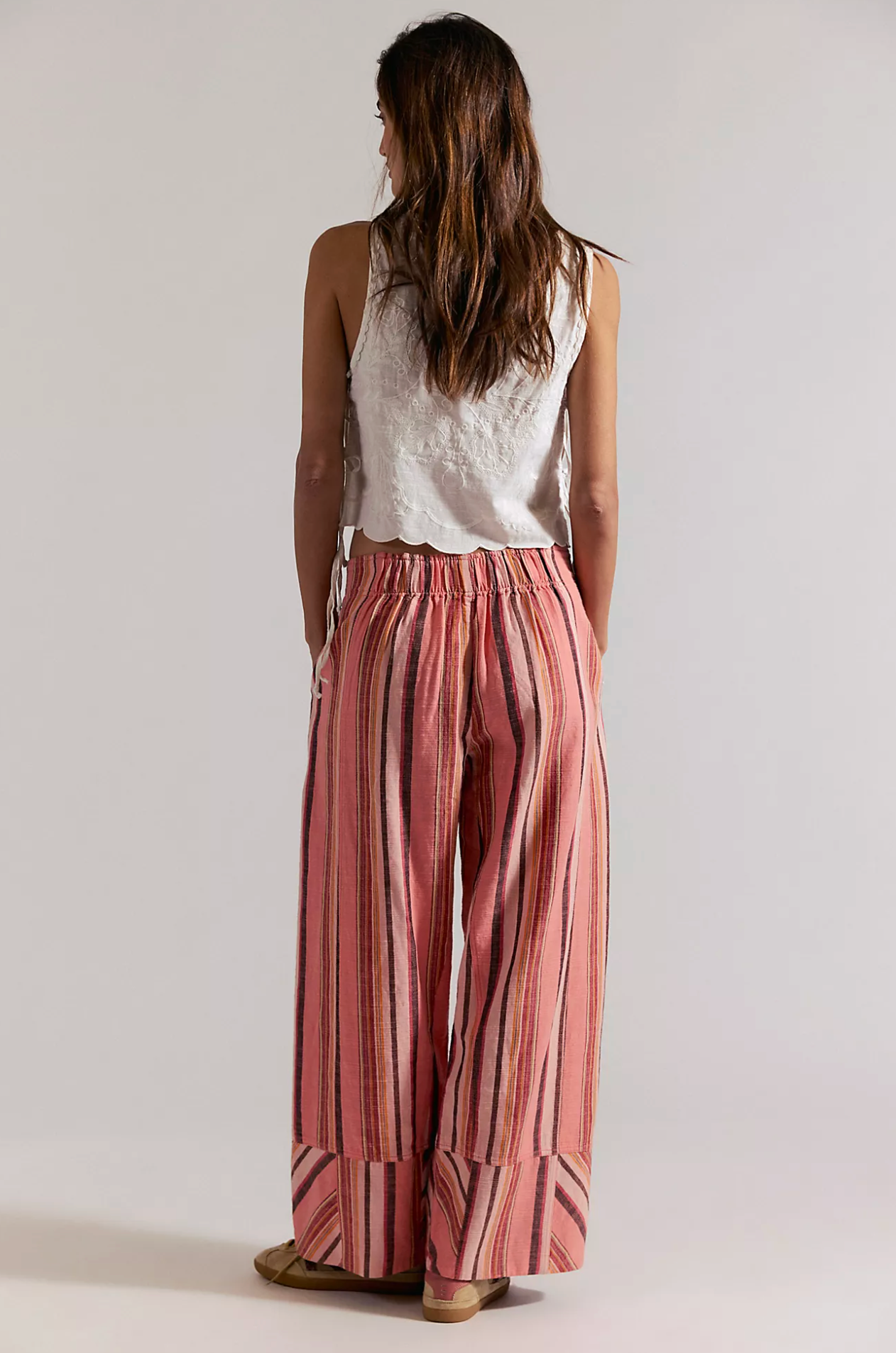 DAYS END SOLAR LINEN STRIPE PANT-CORAL
