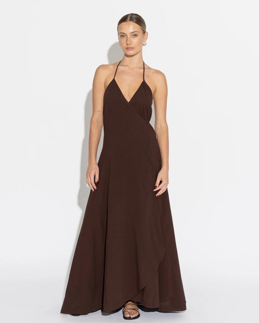 Caterina Halter Midi Dress - Cacao