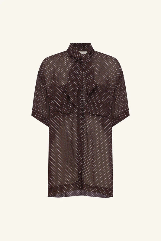 MADDOX SHORT SLEEVE NECK TIE SHIRT - RISTRETTO/SKY