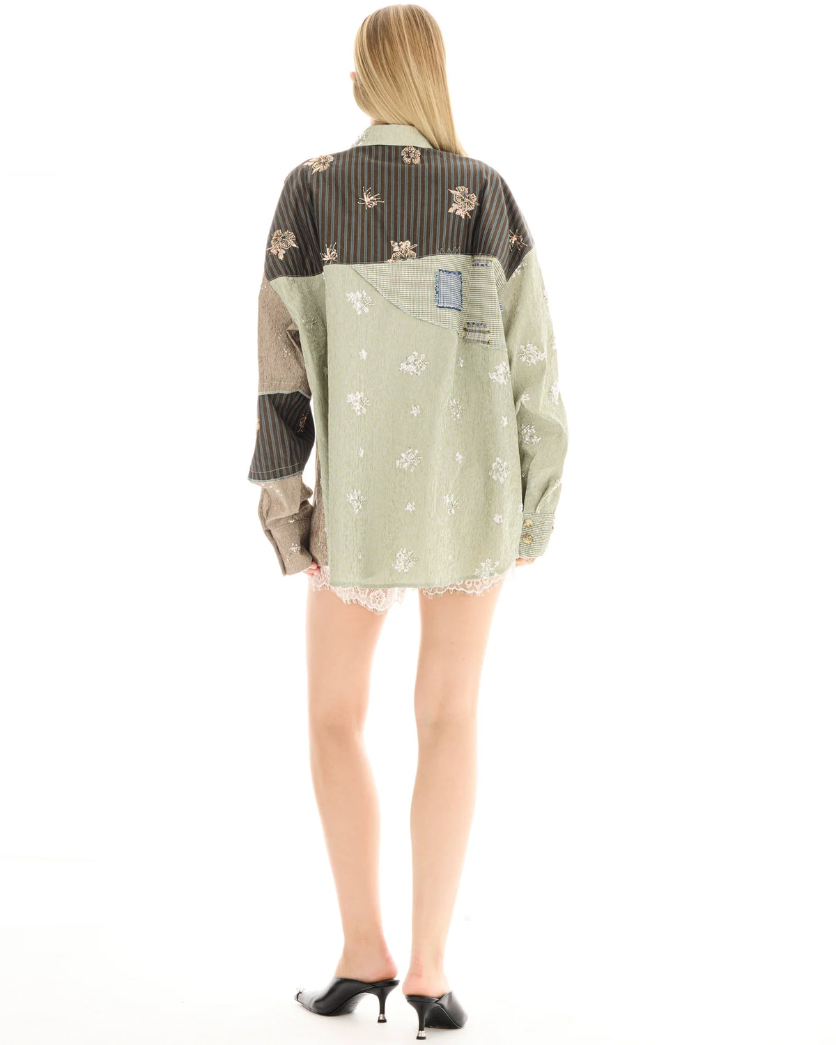 EMBELLISHED STRIPE PATCHWORK SHIRT (T462)