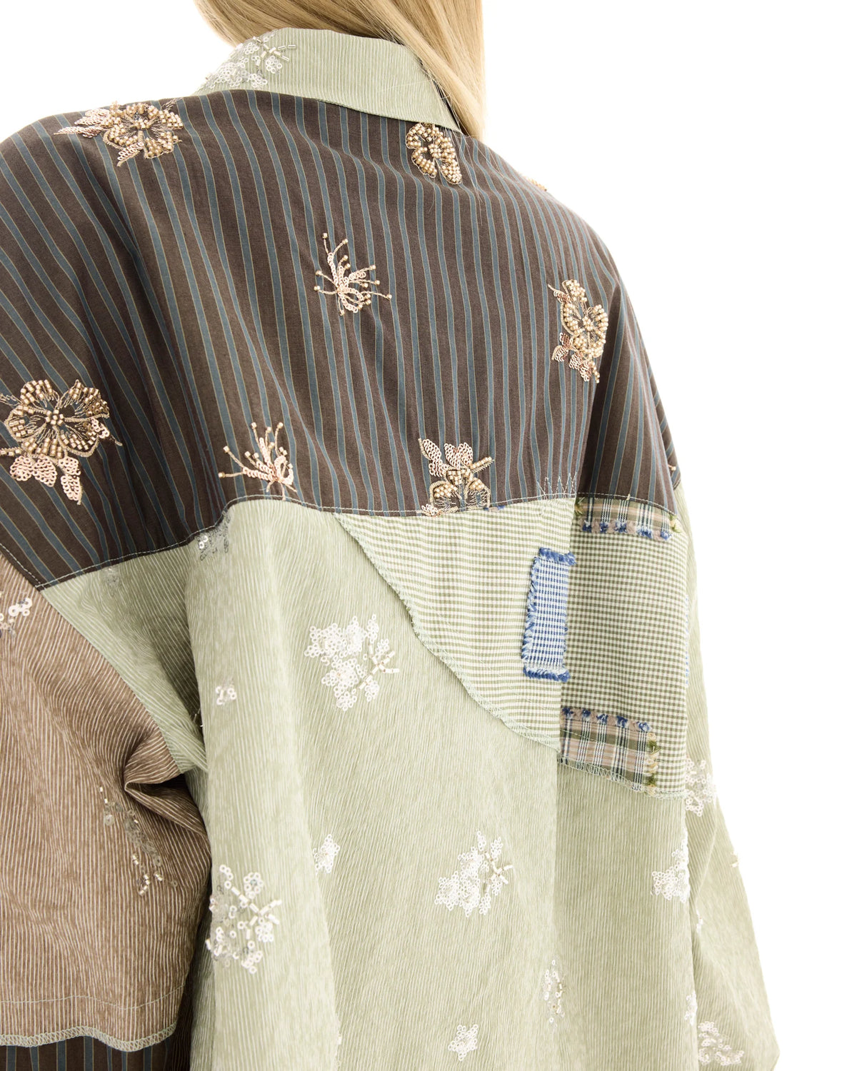 EMBELLISHED STRIPE PATCHWORK SHIRT (T462)