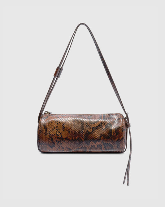 BROOKE MINI BARREL BAG - BRUNETTE PYTHON