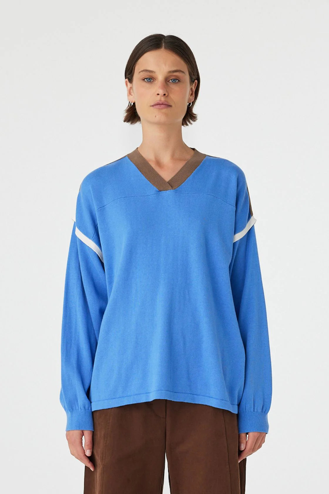 EDEN LONG SLEEVE TEE-ROYAL BLUE/ESPRESSO