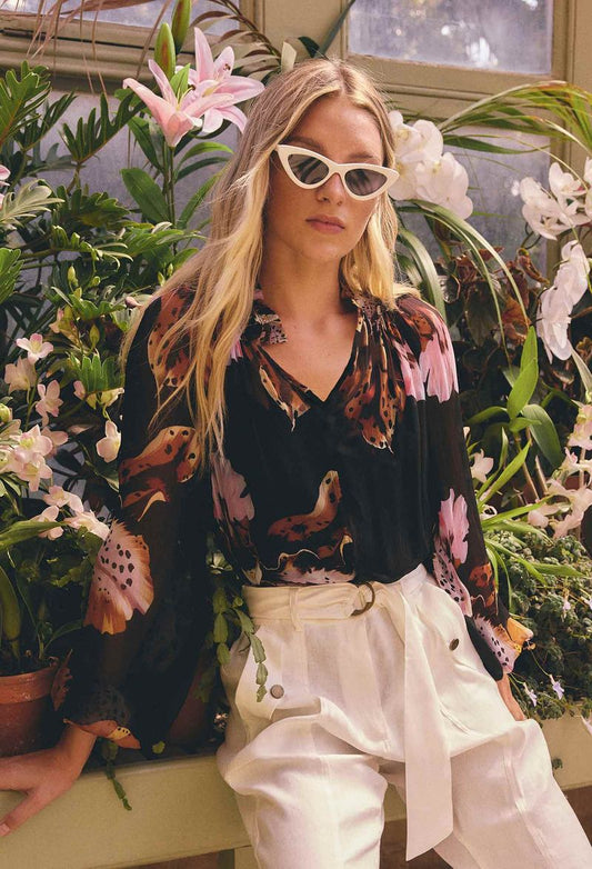 OW22202SOD MARIS SHEER BLOUSE - SUNSET ORCHID