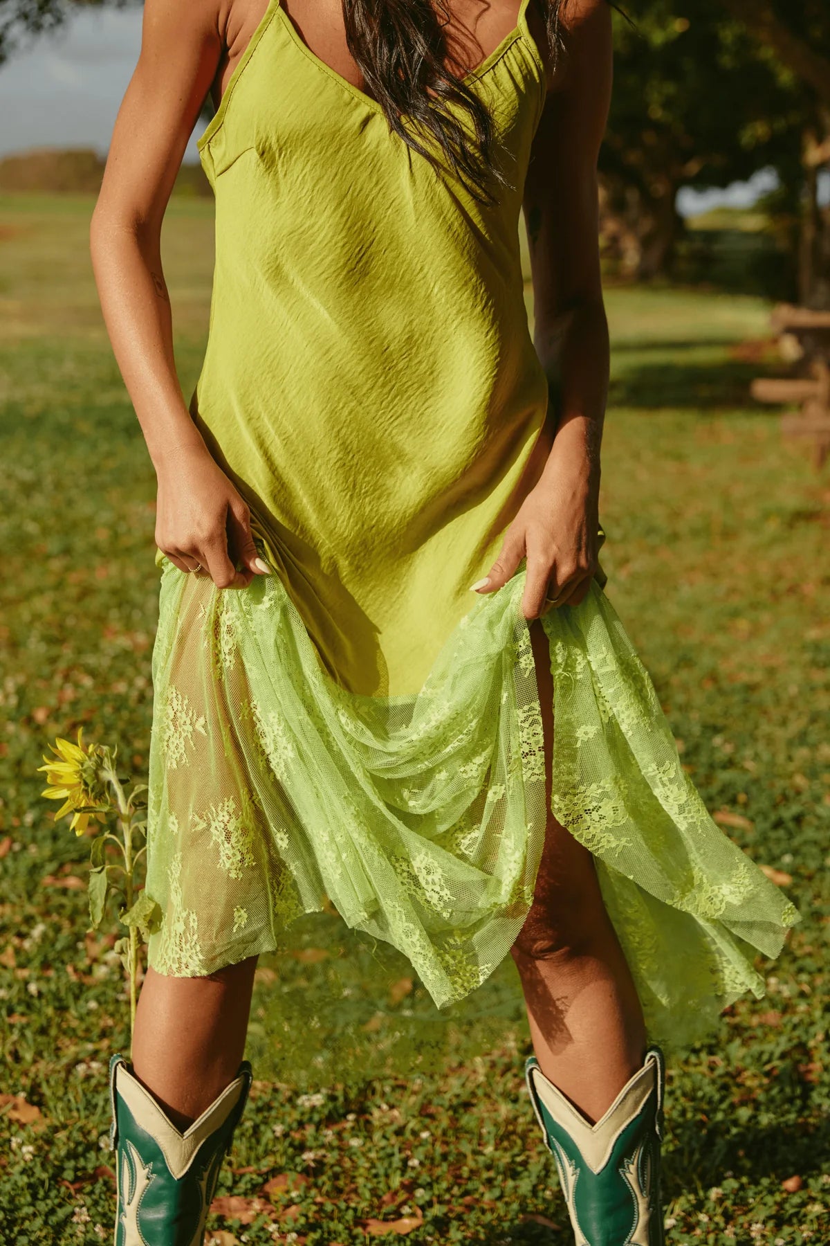 THE LACE MAXI DRESS - CHARTREUSE