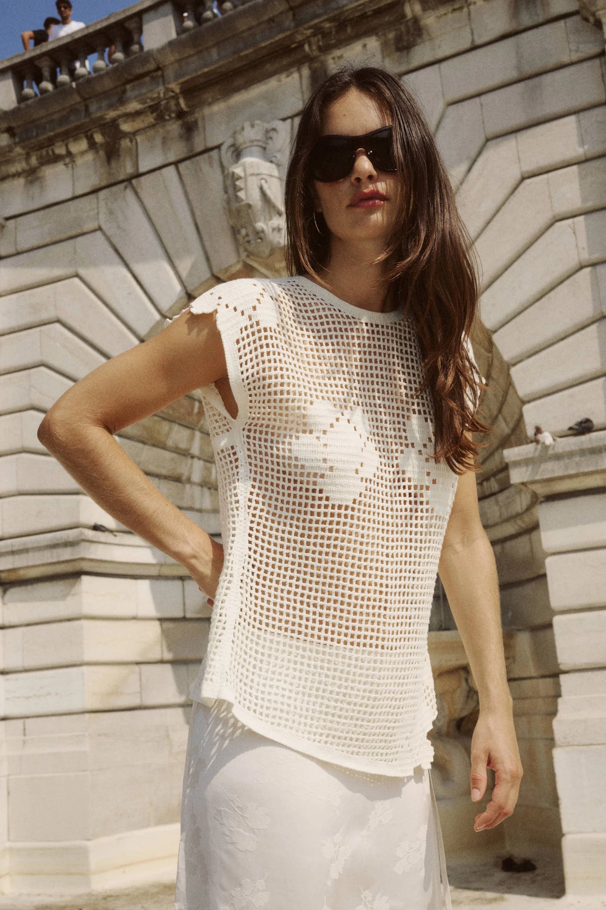 POLLYANNA FLORAL CROCHET TOP - BONE