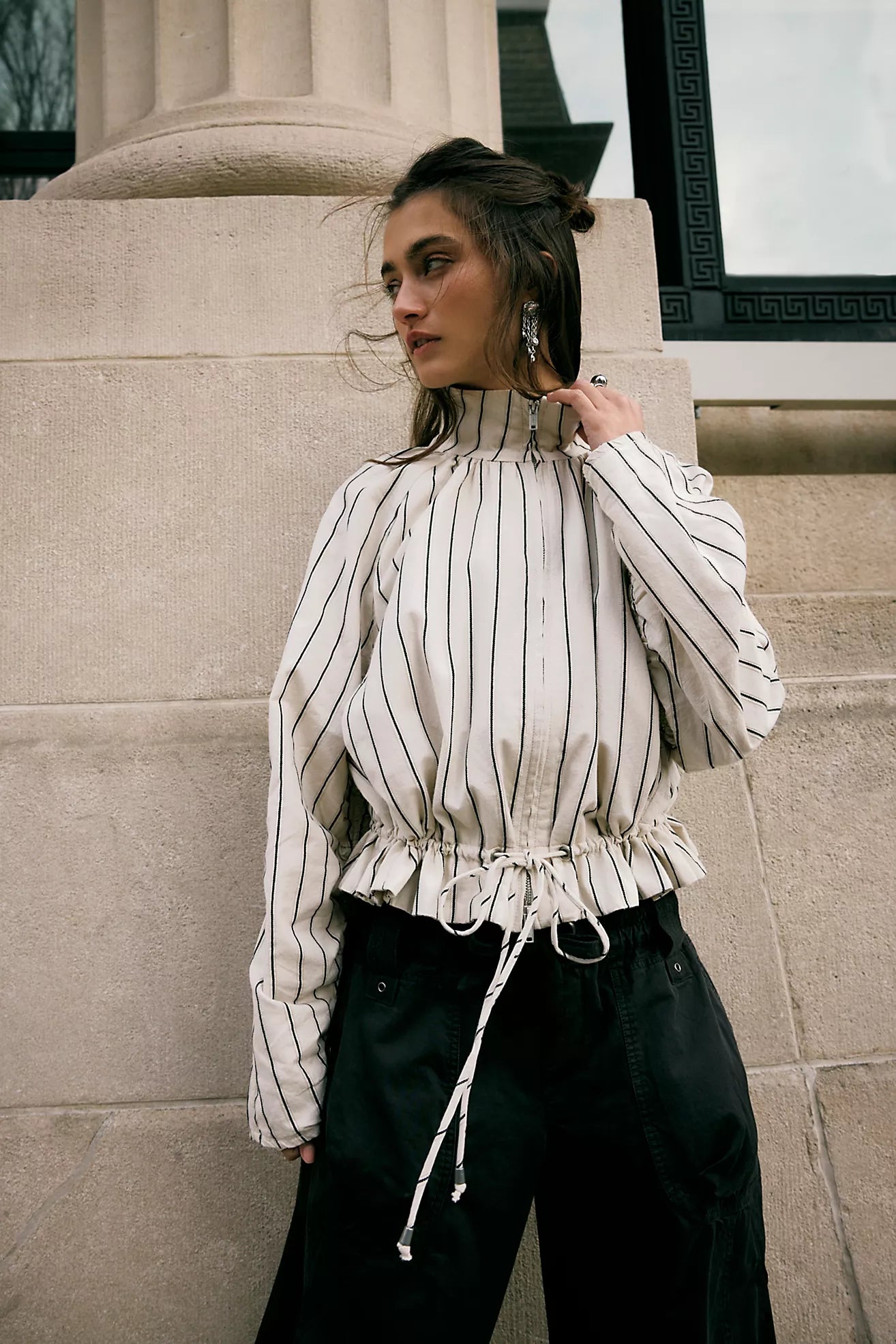DEVON BALLOON STRIPED JACKET - IVORY
