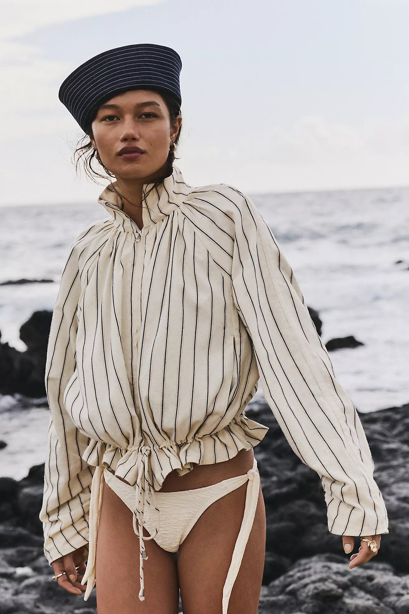 DEVON BALLOON STRIPED JACKET - IVORY