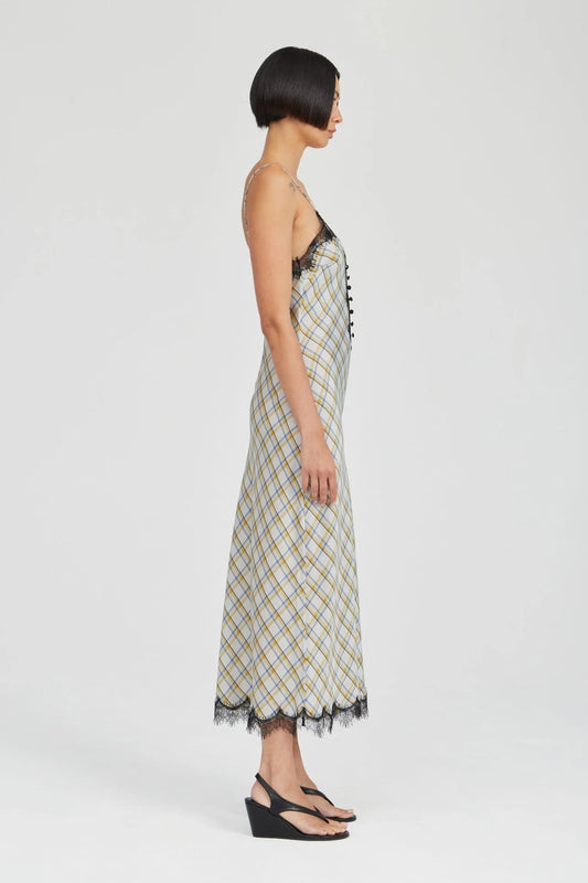 KEPT CLOSE BIAS SLIP DRESS-IN CHECK