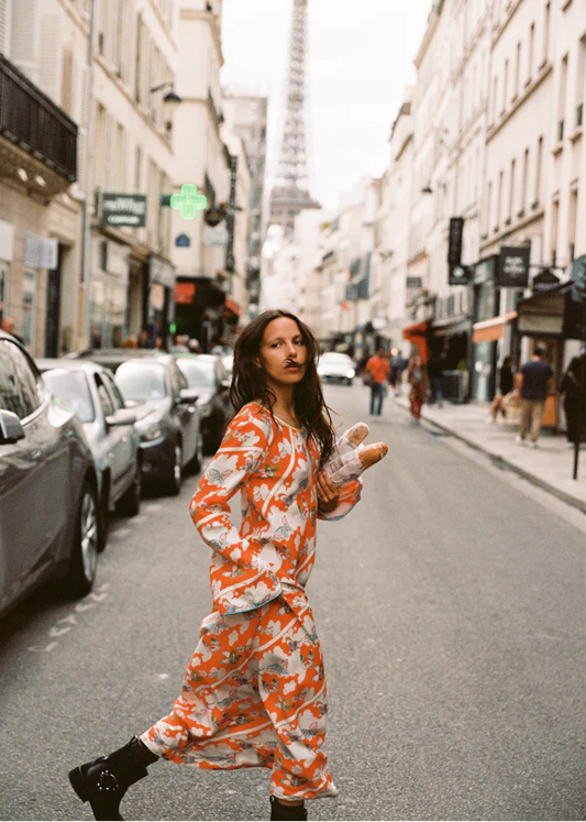 FARFALLA OLIVE DRESS - ORANGE PRINT