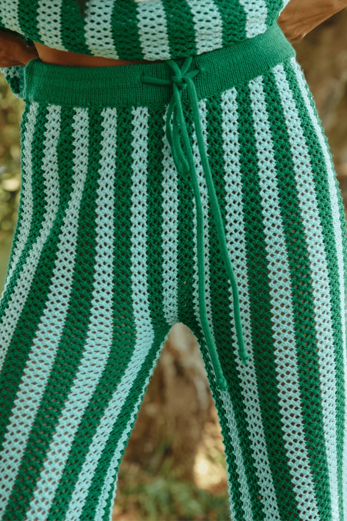THE KNIT STRIPE BEACH PANT - GREEN