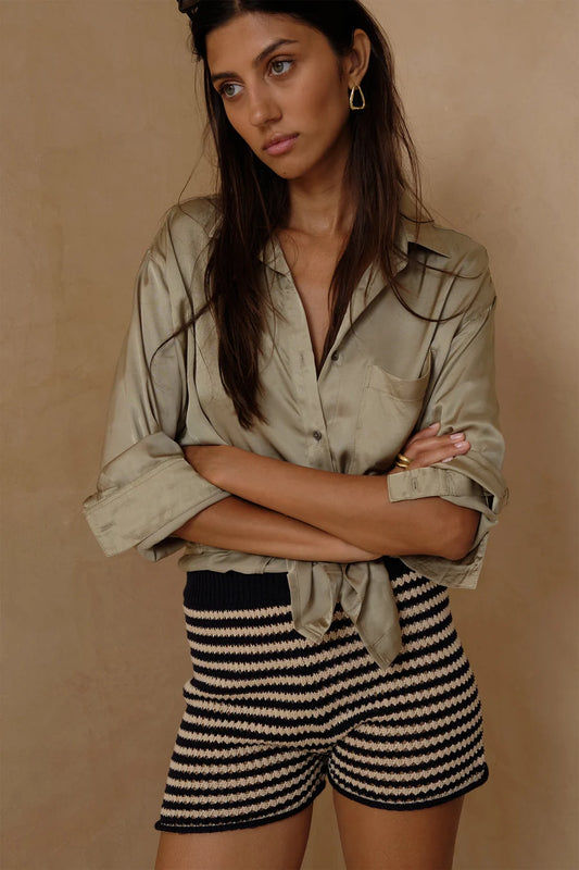CHARM STRIPE KNIT SHORTS-NAVY/SAND