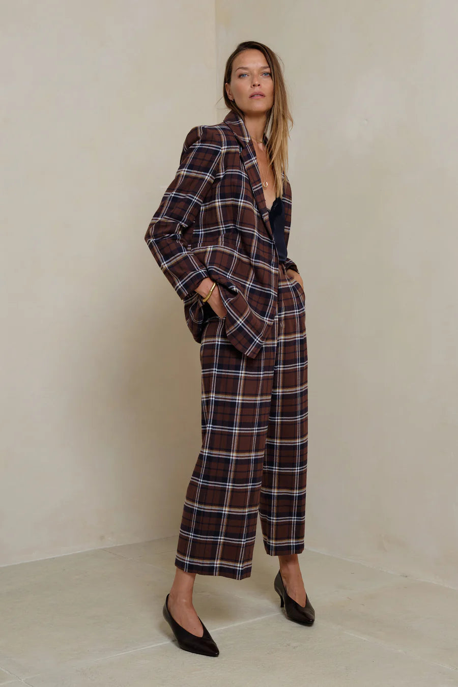ODILLA PLAID BLAZER CHOC/NAVY CHECK