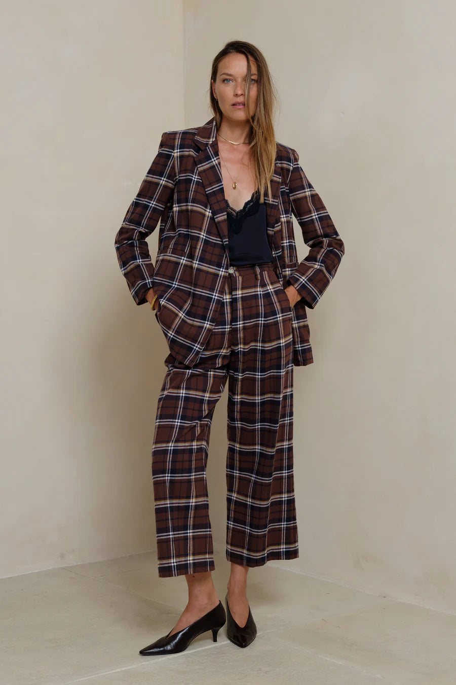 SCORPIO PANTS CHOC/NAVY CHECK