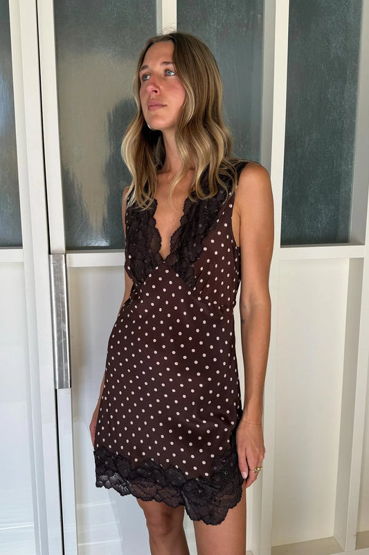 ANNIE SILK MINI DRESS - CACAO SPOT