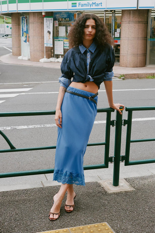 MARINA SILK MIDI SKIRT - CORNFLOWER