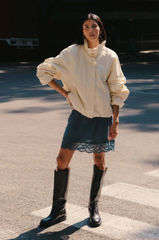 SOREN FUNNEL NECK BOMBER JACKET-VANILLA CREAM