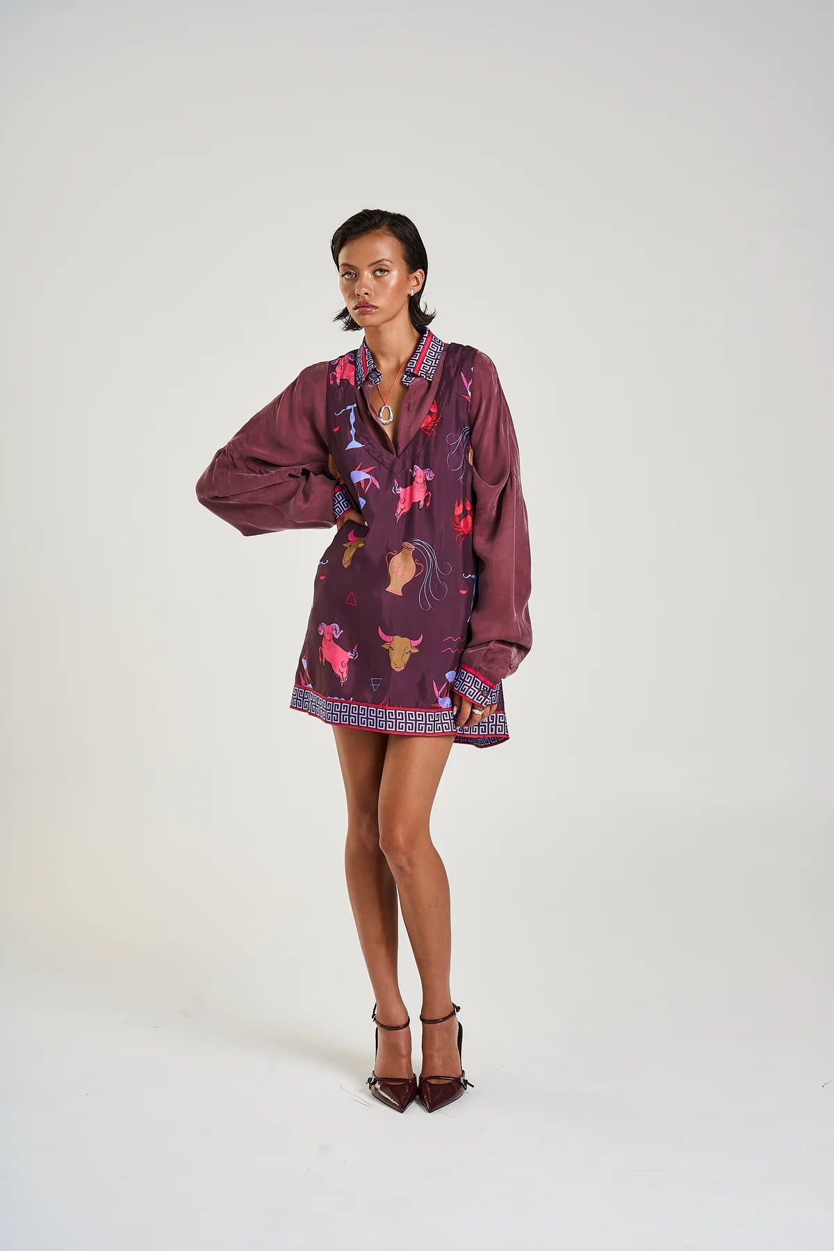 V NECK SHIFT DRESS-ZODIAC